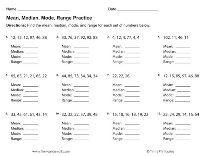 Mean median mode range worksheet answer key