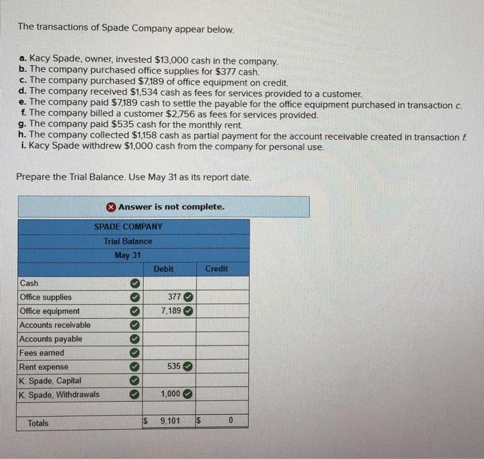 Spade company trial balance may 31