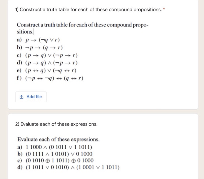 Construct a truth table for each of these compound propositions