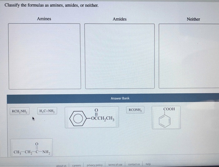 Classify amines formulas