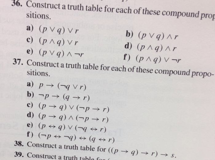 Compound construct truth table propositions chegg each these